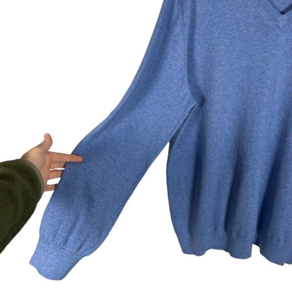 LL Bean‎ Mens Cashmere Cotton V Neck Pullover Sweater Size XL Blue Lightweight - Picture 4 of 7